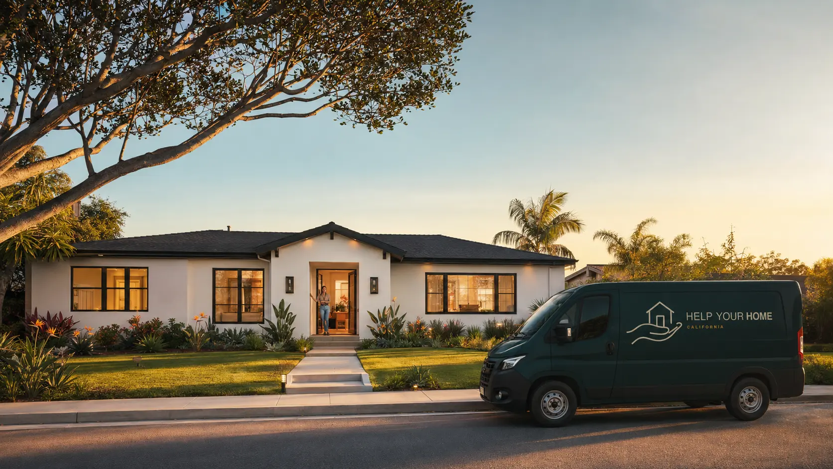 A finished Help Your Home California project at dusk in the Inland Empire