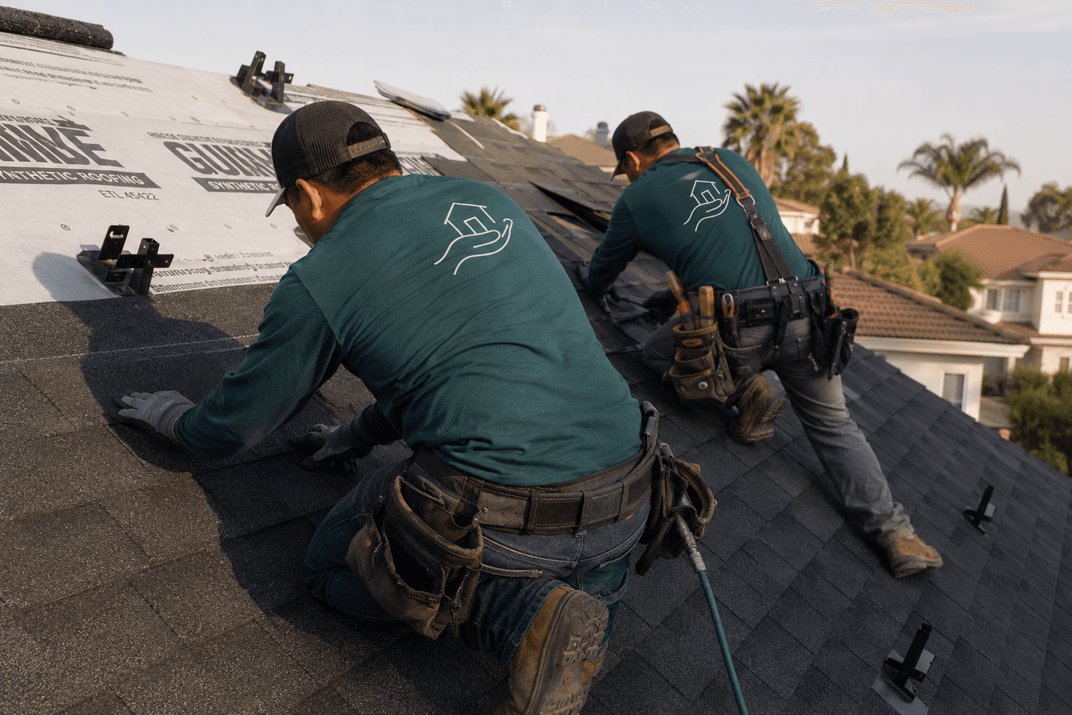 Roofing crew at work in the Inland Empire